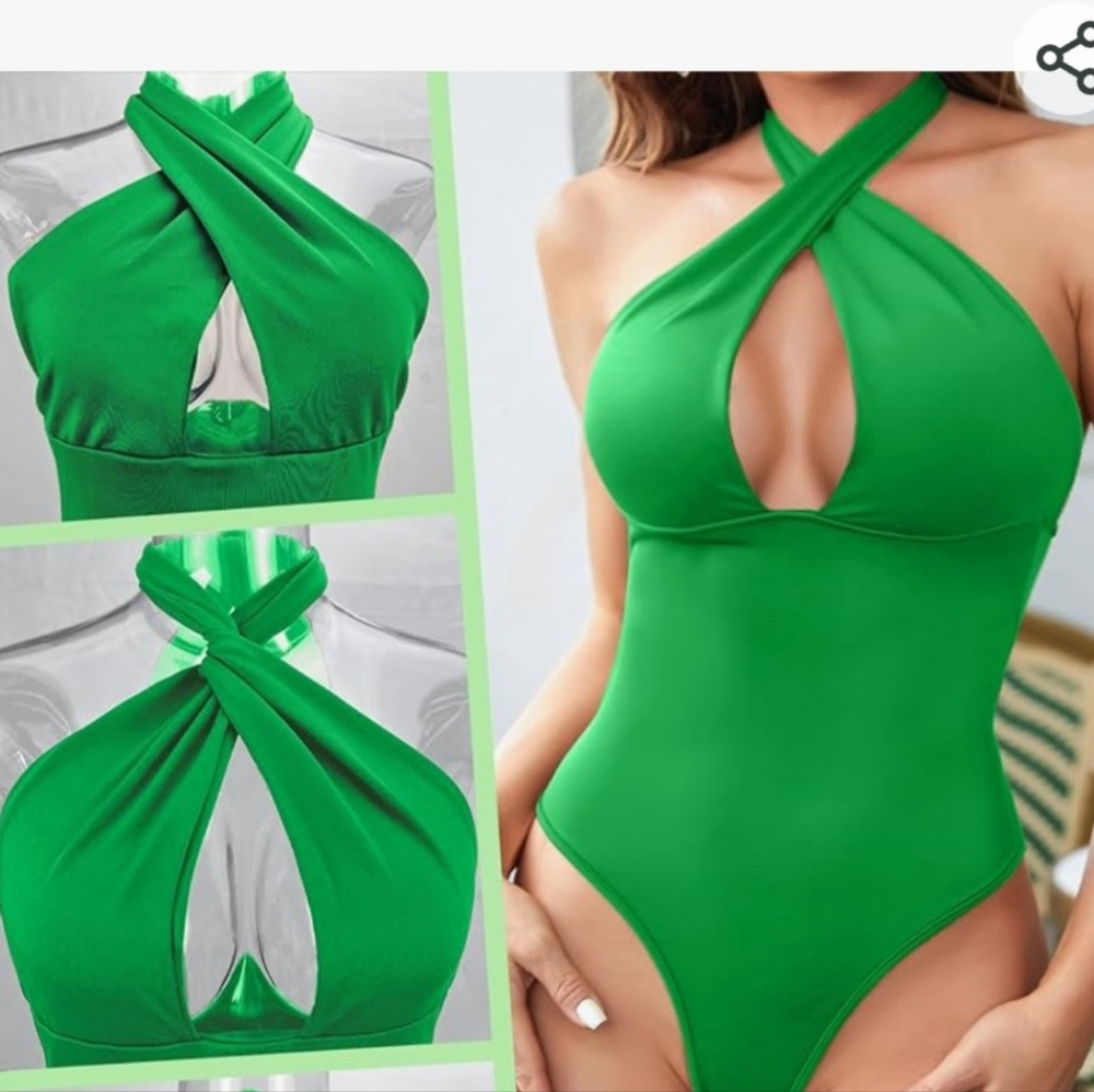 NWOT Green Body Suit Crisscross halter